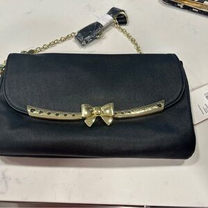 Betsey Johnson Black Shoulder Bag with Gold Bow
